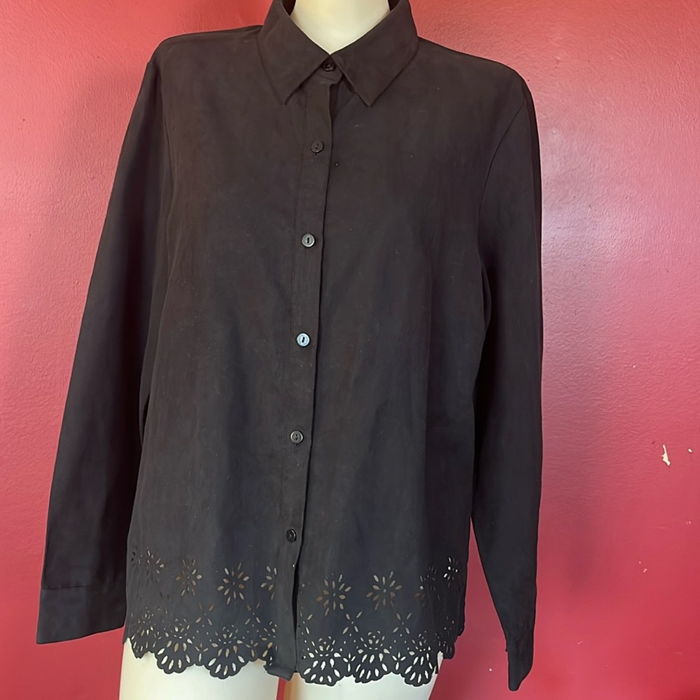 Like new faux suede black button down blouse